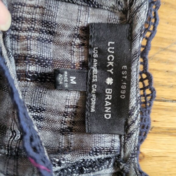 Lucky Brand Womens Medium Gray & Navy Striped Long Sleeve Blouse - Picture 4 of 7